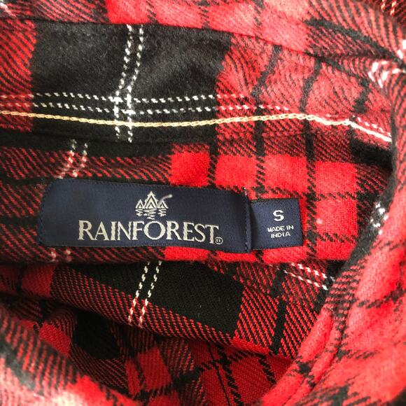Rainforest‎ Flannel Shirt Mens Small Red Black Plaid Cotton Brushed Heavyweight - Picture 10 of 11